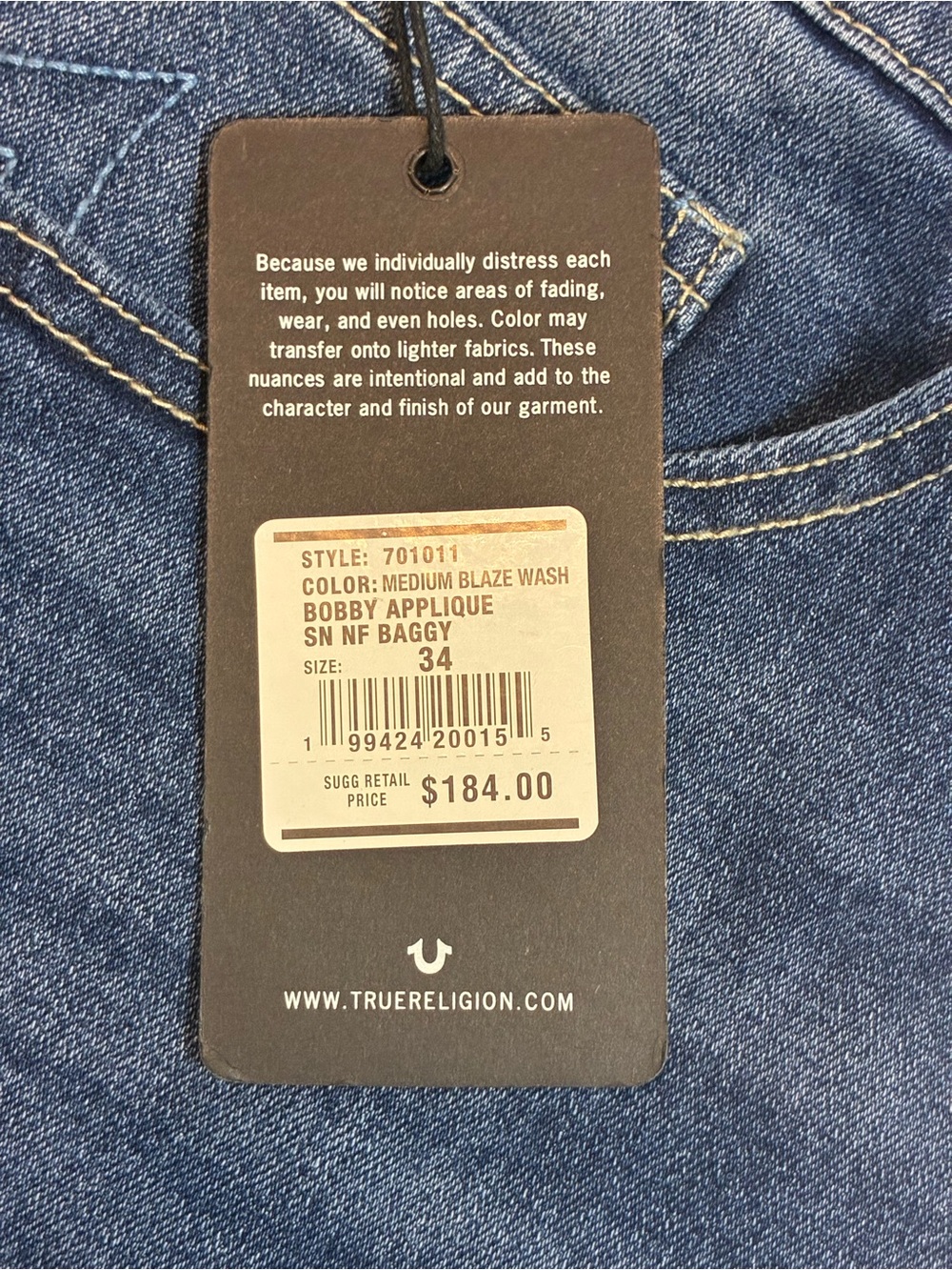 True Religion Men's Dark Blue Denim Jeans with Blue Logo Patches - Picture 8 of 11